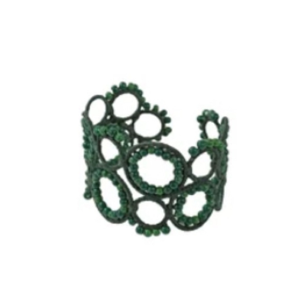 Chico's Green Cuff Bracelet Intricate Openwork Design